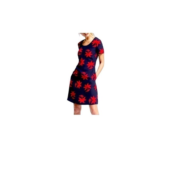 Banana Republic Navy Dress with Red Flowers Sz 12p - Picture 3 of 6